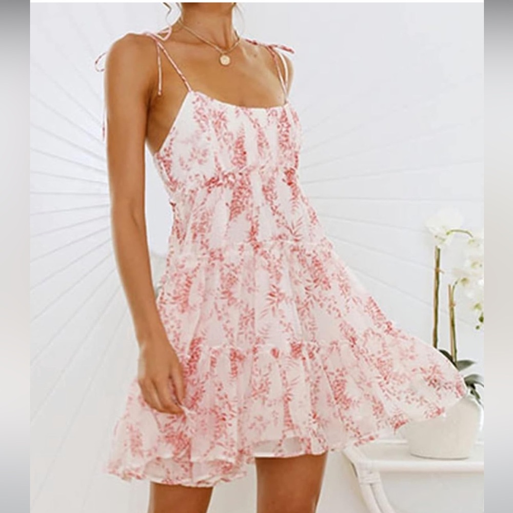 Mansy Womens Summer Floral Mini Dress (L) Boho Flowy Skater Dresses 💓🎁🌈☀️